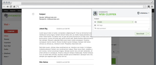evernote webclipper gmail