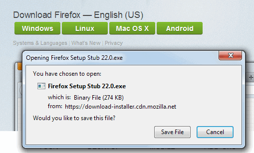 How to download the full Firefox browser and not the Stub net installer