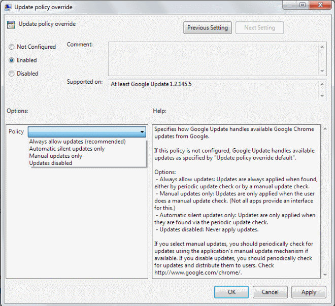 Turn off Google Chrome automatic updates on Windows using Group Policy 