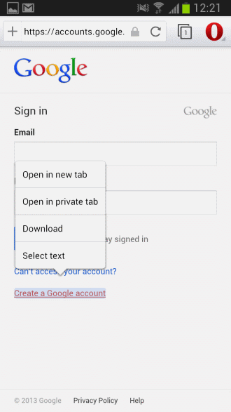 opera open private tab