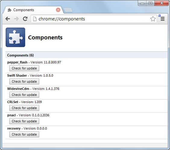 google chrome component update