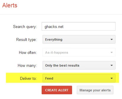 google alerts feed