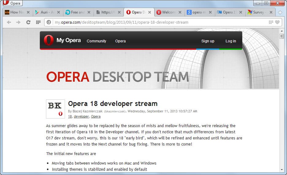 opera 18 developer