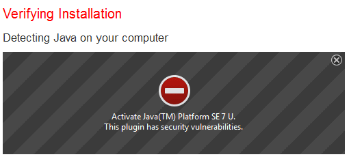 activate java this plugin has security vulnerabilities