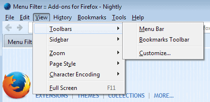 firefox menu bar