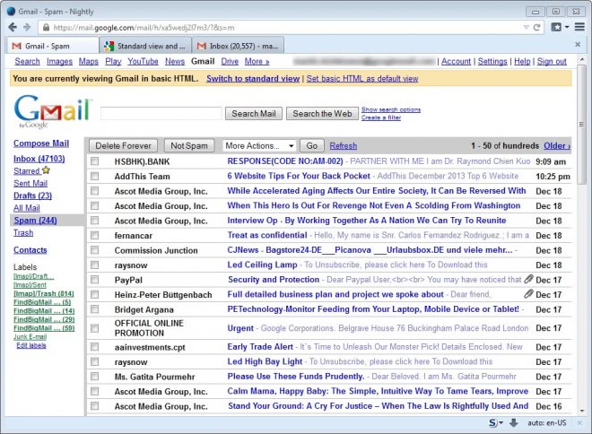 gmail basic html view