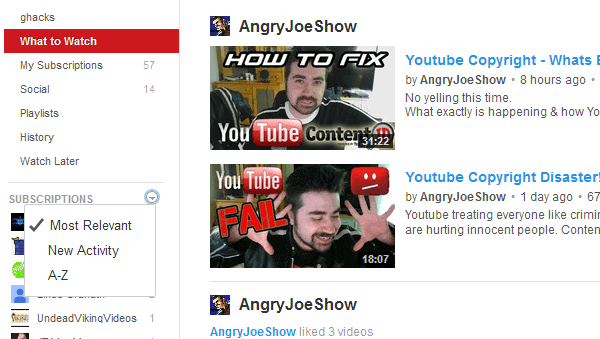 youtube subscriptions sort