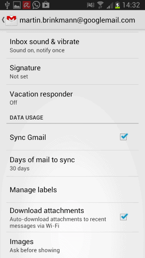 gmail android image preferences