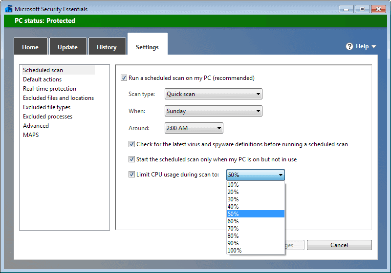 microsoft security essentials reduce load