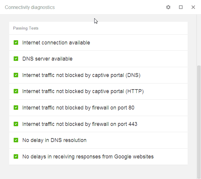 passing tests connectivity diagnostics