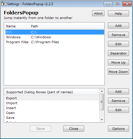 folders popup