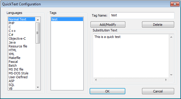 quicktext notepad snippets