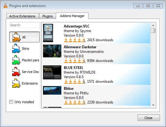 VLC 2.2 addons manager