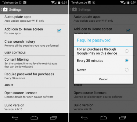 google play password protection in-app purchases