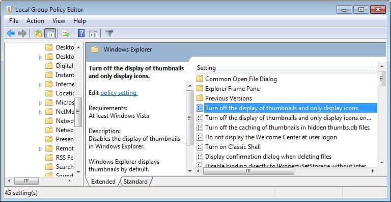 group policy thumbnail cache