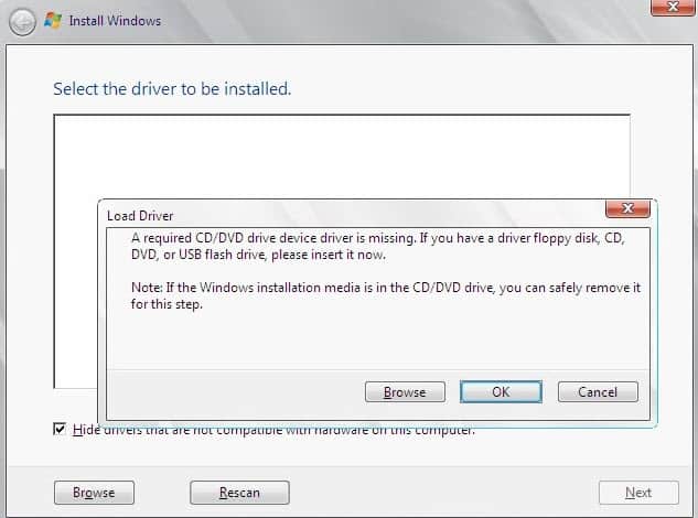 select the driver to be installed error