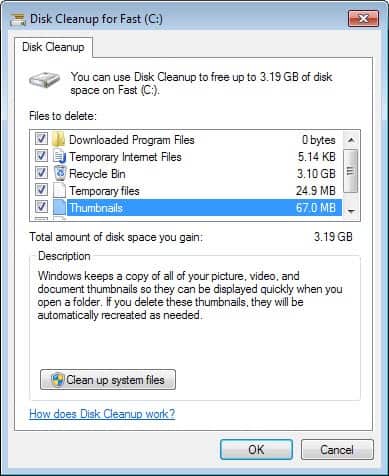 thumbnails disk cleanup