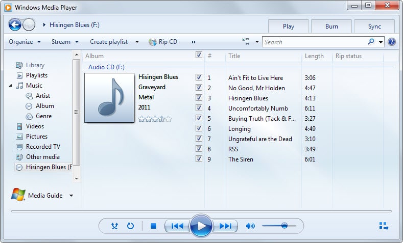 rip music from a cd in a windows growth media center