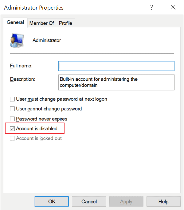 administrator enable local user account