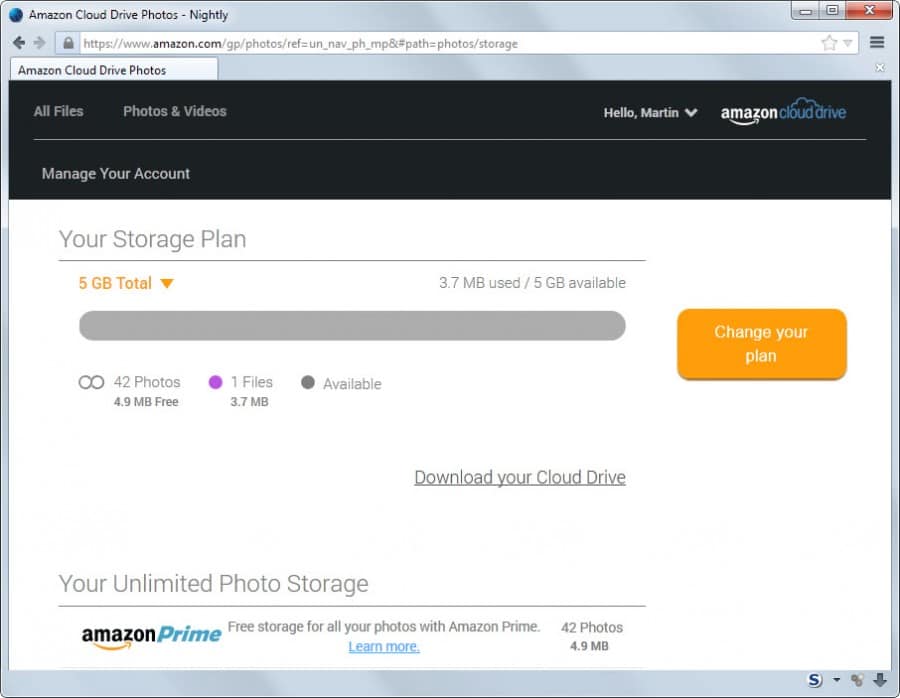 How Amazon's unlimited photo storage for Cloud Drive works gHacks