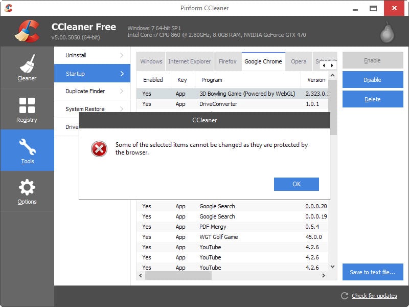 ccleaner chrome error