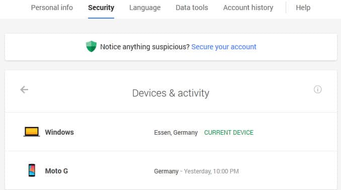 google account devices activity