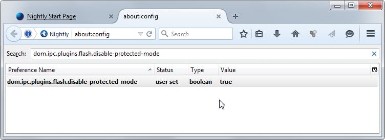 How to disable Flash Player protected mode in Firefox