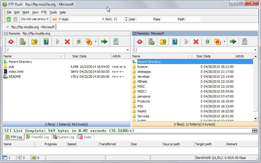 Transfer files directly between servers with FTP Rush
