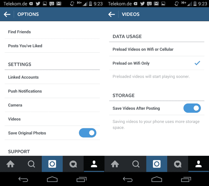 Save data on Instagram by changing preload settings