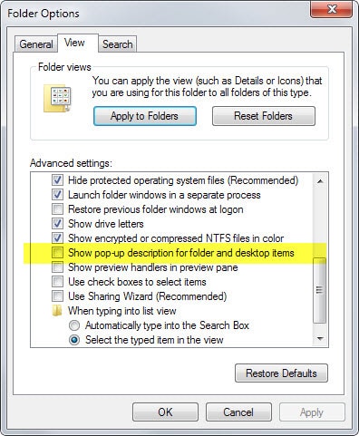 disable tooltips folder options