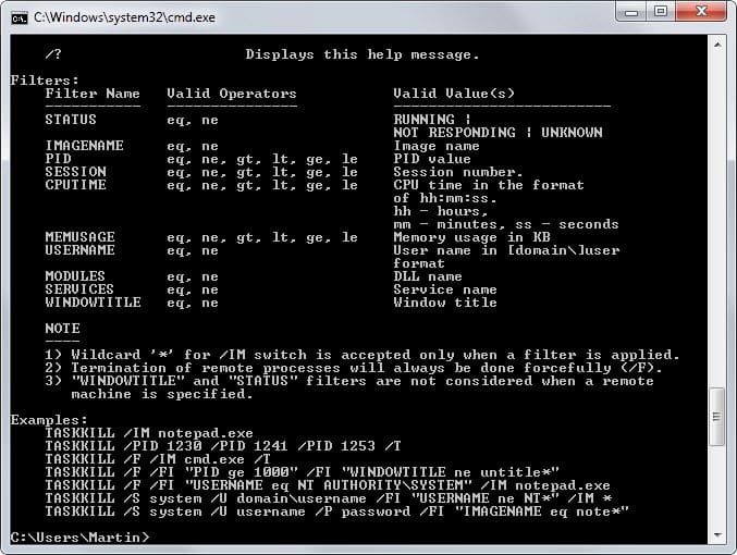 Terminate multiple programs from the command line with Taskkill