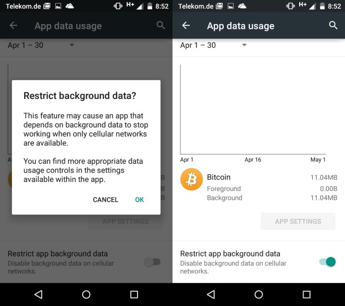 restrict background app data android