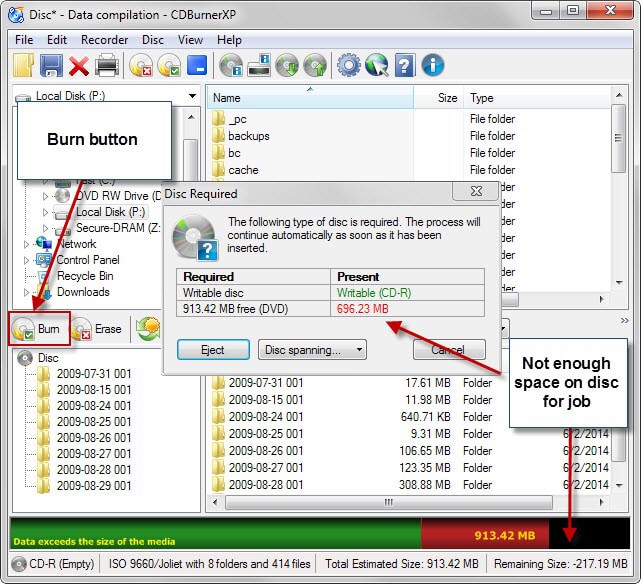 How to burn data across multiple discs