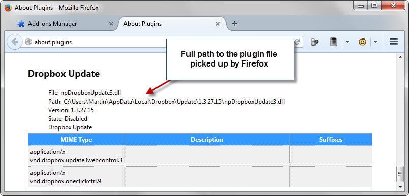 How to remove the Dropbox Update plugin from Firefox