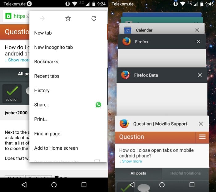 How to close open tabs in Google Chrome for Android 5.0 and higher