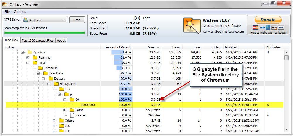 Hard Drive filling up? Check Chrome's File System folder