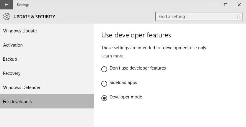 How to enable Developer Mode in Windows 10 to sideload apps