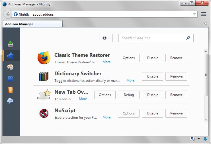firefox addon manager no versions
