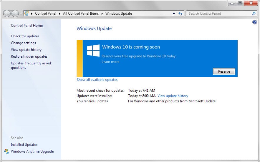 free update to windows 10