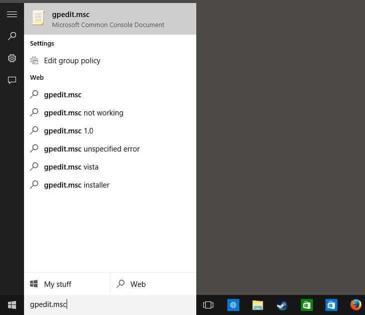 windows 10 web search