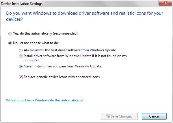 How to disable driver updates from Windows Update