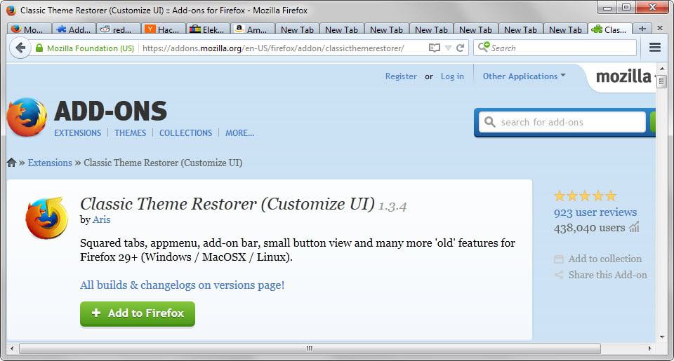 Optimize tabs in Firefox with Classic Theme Restorer