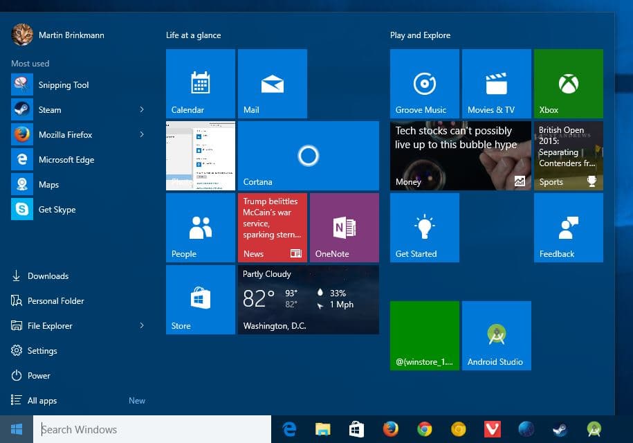 windows 10 start menu