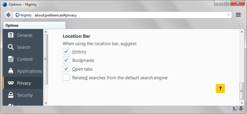 firefox privacy location bar