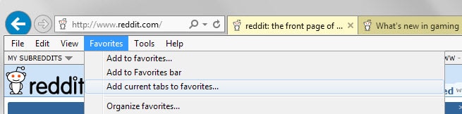 internet explorer add current tabs favorites