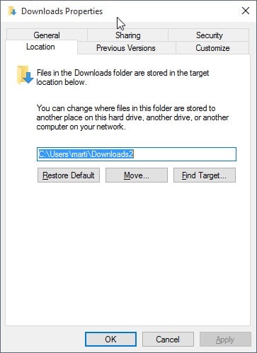 How to change the default Microsoft Edge download location