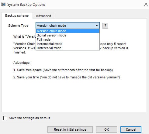 supported backup modes