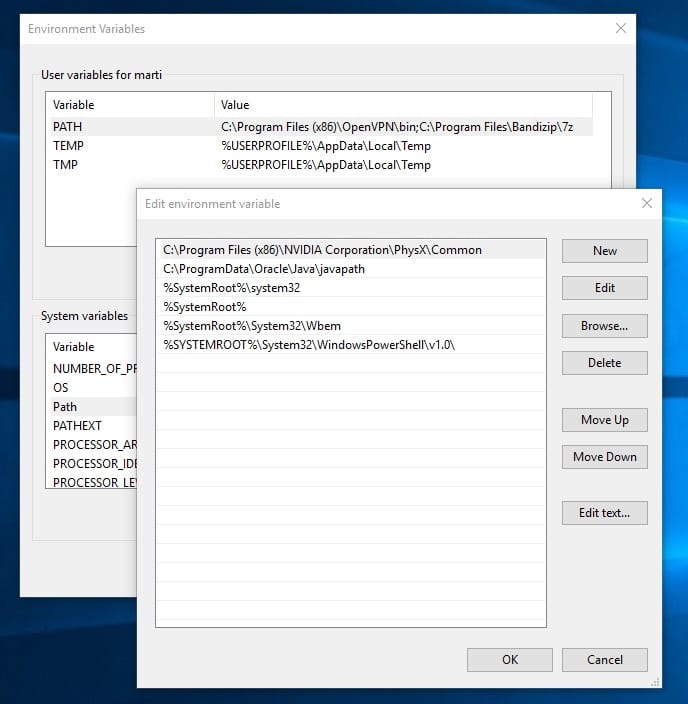 windows 10 new environment variables editor