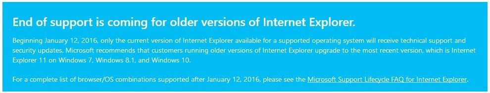 End of support for old Internet Explorer versions draws near