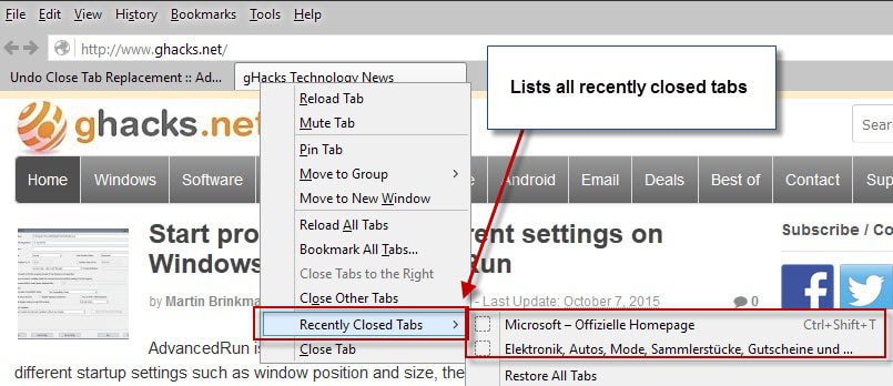 list recently closed tabs firefox